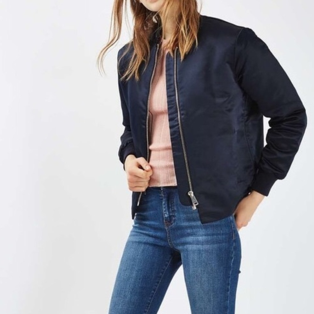 Navy satin Topshop "Sven" bomber jacket